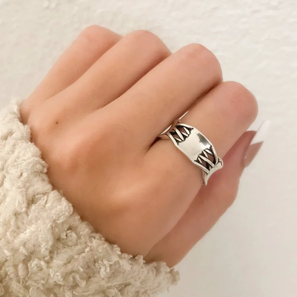 925 Sterling Silver Criss Cross Ring Geometric Ring Minimalist Ring Band